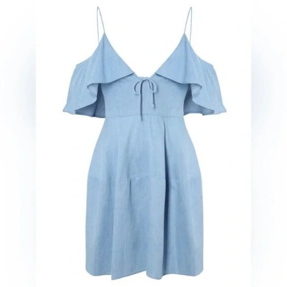 N/Nicholas Blue Chambray Dress Lighweight Boho Western Rodeo Women's 6 - Picture 2 of 10